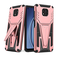 Silicone Matte Finish and Plastic Back Cover Case with Stand for Motorola Moto G Power (2021) Rose Gold