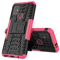 Silicone Matte Finish and Plastic Back Cover Case with Stand for Motorola Moto G30 Hot Pink