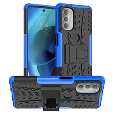 Silicone Matte Finish and Plastic Back Cover Case with Stand for Motorola Moto G51 5G Blue