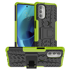 Silicone Matte Finish and Plastic Back Cover Case with Stand for Motorola Moto G51 5G Green