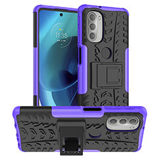 Silicone Matte Finish and Plastic Back Cover Case with Stand for Motorola Moto G51 5G Purple
