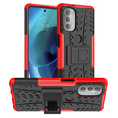 Silicone Matte Finish and Plastic Back Cover Case with Stand for Motorola Moto G51 5G Red