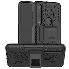 Silicone Matte Finish and Plastic Back Cover Case with Stand for Motorola Moto G8 Plus Black