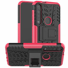 Silicone Matte Finish and Plastic Back Cover Case with Stand for Motorola Moto G8 Plus Hot Pink
