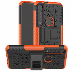 Silicone Matte Finish and Plastic Back Cover Case with Stand for Motorola Moto G8 Plus Orange