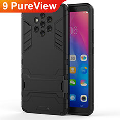 Silicone Matte Finish and Plastic Back Cover Case with Stand for Nokia 9 PureView Black