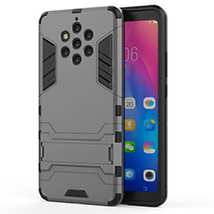 Silicone Matte Finish and Plastic Back Cover Case with Stand for Nokia 9 PureView Gray