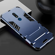 Silicone Matte Finish and Plastic Back Cover Case with Stand for Nokia C3 Blue
