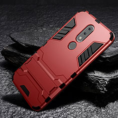 Silicone Matte Finish and Plastic Back Cover Case with Stand for Nokia X6 Red