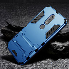 Silicone Matte Finish and Plastic Back Cover Case with Stand for Nokia X6 Sky Blue