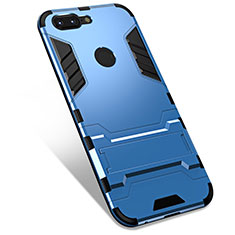 Silicone Matte Finish and Plastic Back Cover Case with Stand for OnePlus 5T A5010 Blue