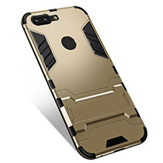 Silicone Matte Finish and Plastic Back Cover Case with Stand for OnePlus 5T A5010 Gold