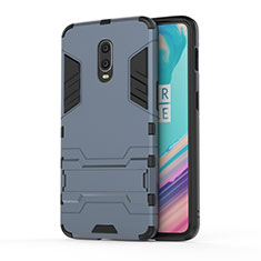 Silicone Matte Finish and Plastic Back Cover Case with Stand for OnePlus 7 Blue