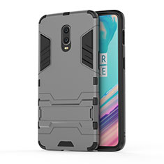 Silicone Matte Finish and Plastic Back Cover Case with Stand for OnePlus 7 Gray