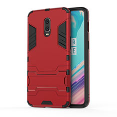 Silicone Matte Finish and Plastic Back Cover Case with Stand for OnePlus 7 Red