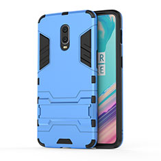 Silicone Matte Finish and Plastic Back Cover Case with Stand for OnePlus 7 Sky Blue