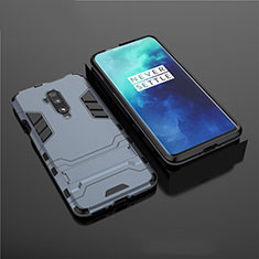 Silicone Matte Finish and Plastic Back Cover Case with Stand for OnePlus 7T Pro 5G Blue