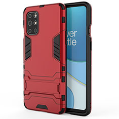 Silicone Matte Finish and Plastic Back Cover Case with Stand for OnePlus 8T 5G Red