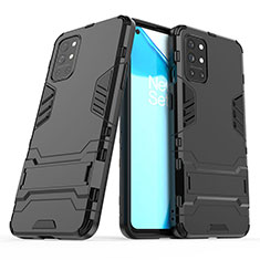 Silicone Matte Finish and Plastic Back Cover Case with Stand for OnePlus 9R 5G Black