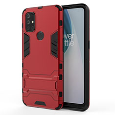 Silicone Matte Finish and Plastic Back Cover Case with Stand for OnePlus Nord N10 5G Red