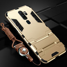 Silicone Matte Finish and Plastic Back Cover Case with Stand for Oppo A11 Gold