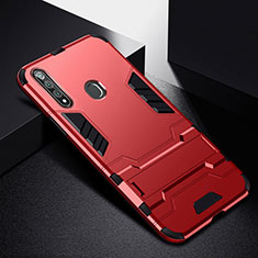 Silicone Matte Finish and Plastic Back Cover Case with Stand for Oppo A31 Red