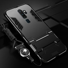 Silicone Matte Finish and Plastic Back Cover Case with Stand for Oppo A5 (2020) Black