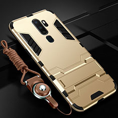 Silicone Matte Finish and Plastic Back Cover Case with Stand for Oppo A9 (2020) Gold