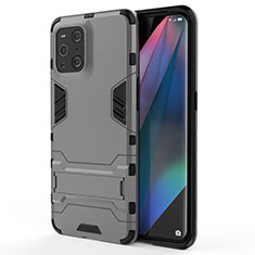 Silicone Matte Finish and Plastic Back Cover Case with Stand for Oppo Find X3 5G Gray