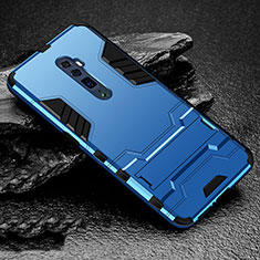 Silicone Matte Finish and Plastic Back Cover Case with Stand for Oppo Reno 10X Zoom Sky Blue