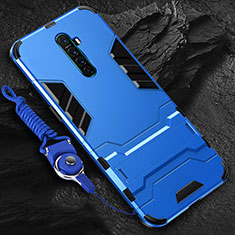 Silicone Matte Finish and Plastic Back Cover Case with Stand for Oppo Reno Ace Blue