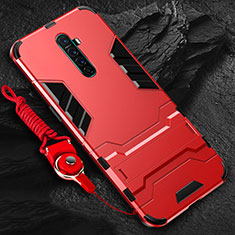 Silicone Matte Finish and Plastic Back Cover Case with Stand for Oppo Reno Ace Red