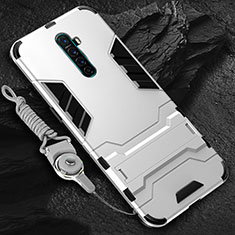 Silicone Matte Finish and Plastic Back Cover Case with Stand for Oppo Reno Ace White