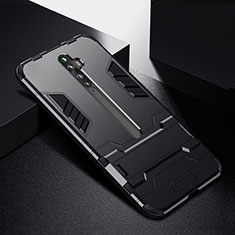 Silicone Matte Finish and Plastic Back Cover Case with Stand for Oppo Reno2 Z Black