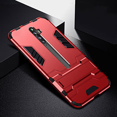 Silicone Matte Finish and Plastic Back Cover Case with Stand for Oppo Reno2 Z Red