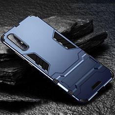 Silicone Matte Finish and Plastic Back Cover Case with Stand for Oppo Reno3 Pro Blue
