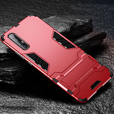 Silicone Matte Finish and Plastic Back Cover Case with Stand for Oppo Reno3 Pro Red