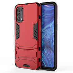 Silicone Matte Finish and Plastic Back Cover Case with Stand for Oppo Reno4 4G Red