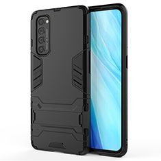 Silicone Matte Finish and Plastic Back Cover Case with Stand for Oppo Reno4 Pro 4G Black