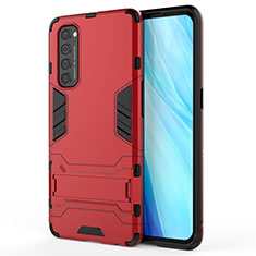 Silicone Matte Finish and Plastic Back Cover Case with Stand for Oppo Reno4 Pro 4G Red