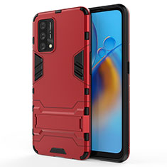 Silicone Matte Finish and Plastic Back Cover Case with Stand for Oppo Reno6 Lite Red