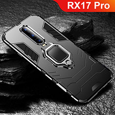 Silicone Matte Finish and Plastic Back Cover Case with Stand for Oppo RX17 Pro Black