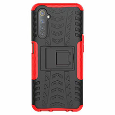 Silicone Matte Finish and Plastic Back Cover Case with Stand for Realme 6 Red