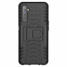 Silicone Matte Finish and Plastic Back Cover Case with Stand for Realme 6s Black