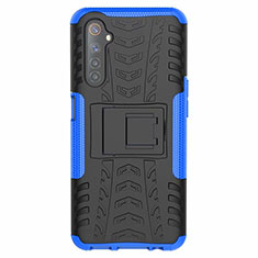 Silicone Matte Finish and Plastic Back Cover Case with Stand for Realme 6s Blue