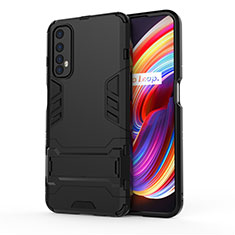 Silicone Matte Finish and Plastic Back Cover Case with Stand for Realme 7 Black