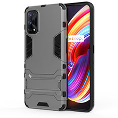 Silicone Matte Finish and Plastic Back Cover Case with Stand for Realme 7 Pro Gray