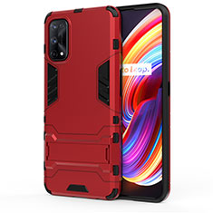 Silicone Matte Finish and Plastic Back Cover Case with Stand for Realme 7 Pro Red