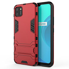 Silicone Matte Finish and Plastic Back Cover Case with Stand for Realme C11 Red