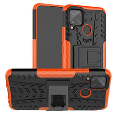 Silicone Matte Finish and Plastic Back Cover Case with Stand for Realme C15 Orange